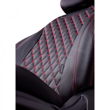 14 999 р. Чехлы для сидений Lord Autofashion Байрон (экокожа) Volkswagen Amarok дорестайлинг (2009-2016) (Черный, вставка черная, строчка красная)  с доставкой в г. Воронеж. Увеличить фотографию 2