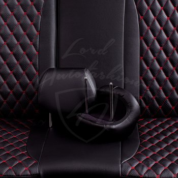 14 999 р. Чехлы для сидений Lord Autofashion Байрон (экокожа) Volkswagen Amarok дорестайлинг (2009-2016) (Черный, вставка черная, строчка красная)  с доставкой в г. Воронеж. Увеличить фотографию 6