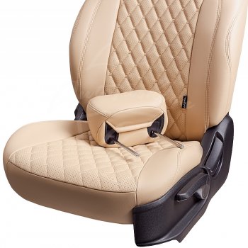 12 799 р. Чехлы для сидений Lord Autofashion Байрон (экокожа) Volkswagen Amarok дорестайлинг (2009-2016) (Бежевый, вставка бежевая, строчка бежевая)  с доставкой в г. Воронеж. Увеличить фотографию 3