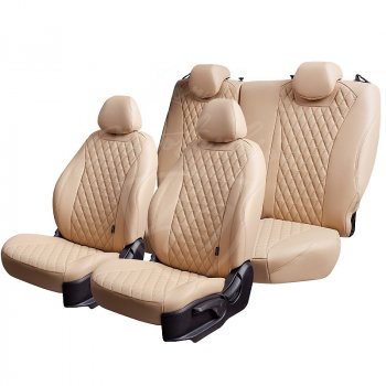 12 799 р. Чехлы для сидений Lord Autofashion Байрон (экокожа) Volkswagen Amarok дорестайлинг (2009-2016) (Бежевый, вставка бежевая, строчка бежевая)  с доставкой в г. Воронеж. Увеличить фотографию 5
