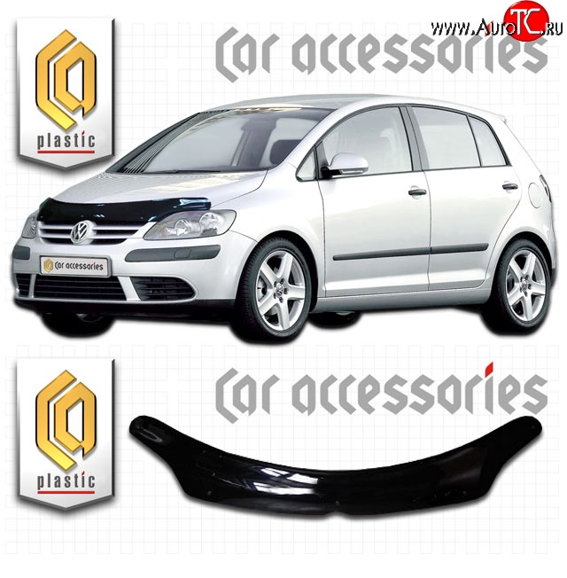 2 079 р. Дефлектор капота CA Plastic  Volkswagen Golf Plus  5 (2004-2009) (Classic черный, Без надписи)  с доставкой в г. Воронеж