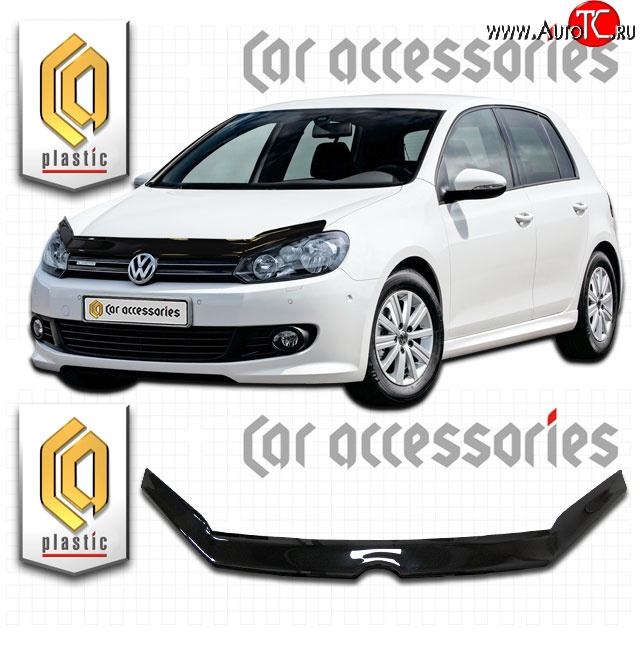 1 899 р. Дефлектор капота CA Plastic  Volkswagen Golf  6 (2008-2014) хэтчбэк 5 дв. (Classic черный, Без надписи)  с доставкой в г. Воронеж