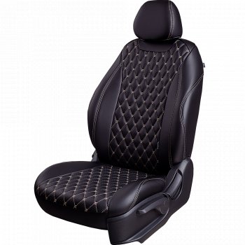 13 949 р. Чехлы для сидений Lord Autofashion Байрон (экокожа, 60/40, подлокотник, 3 Г-образных подголовника)  Volkswagen Jetta  A6 (2011-2018) седан дорестайлинг, седан рестайлинг (Черный, вставка черная, строчка бежевая)  с доставкой в г. Воронеж. Увеличить фотографию 2