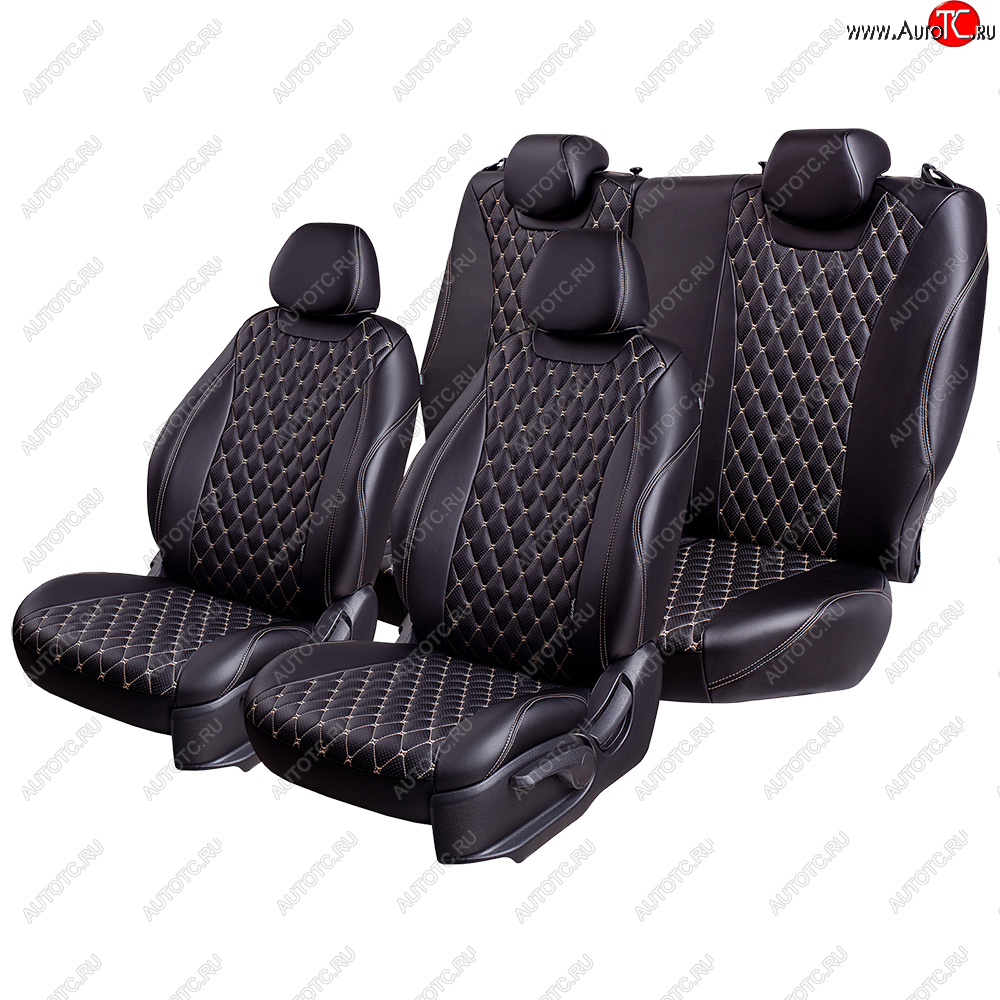 13 949 р. Чехлы для сидений Lord Autofashion Байрон (экокожа, 60/40, подлокотник, 3 Г-образных подголовника)  Volkswagen Jetta  A6 (2011-2018) седан дорестайлинг, седан рестайлинг (Черный, вставка черная, строчка бежевая)  с доставкой в г. Воронеж