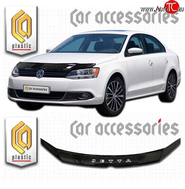 1 999 р. Дефлектор капота CA Plastic  Volkswagen Jetta  A6 (2011-2015) седан дорестайлинг (Classic черный, Без надписи)  с доставкой в г. Воронеж