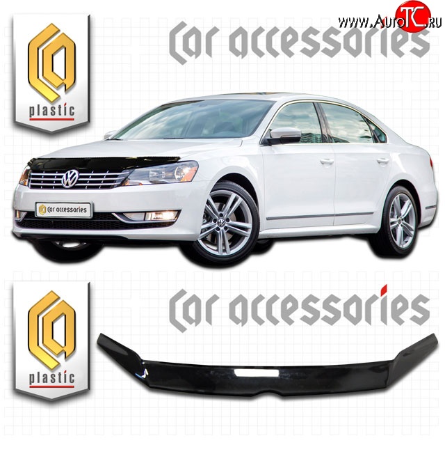 2 159 р. Дефлектор капота CA Plastic  Volkswagen Passat  B7 (2010-2015) седан, универсал (Classic черный, Без надписи)  с доставкой в г. Воронеж