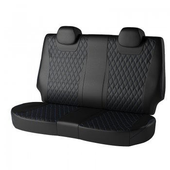 13 949 р. Чехлы для сидений Lord Autofashion Байрон (экокожа)  Volkswagen Polo  5 (2009-2020) седан дорестайлинг, седан рестайлинг (Чёрный, вставка чёрная, строчка синяя)  с доставкой в г. Воронеж. Увеличить фотографию 2