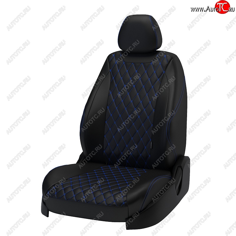 13 949 р. Чехлы для сидений Lord Autofashion Байрон (экокожа)  Volkswagen Polo  5 (2009-2020) седан дорестайлинг, седан рестайлинг (Чёрный, вставка чёрная, строчка синяя)  с доставкой в г. Воронеж