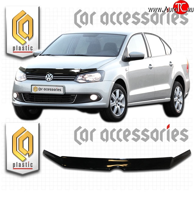 1 899 р. Дефлектор капота CA Plastic  Volkswagen Polo  5 (2009-2015) хэтчбек дорестайлинг (Classic черный, Без надписи)  с доставкой в г. Воронеж