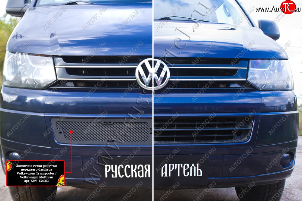 2 079 р. Защитная сетка решетки переднего бампера (шагрень) RА Volkswagen Transporter T5 рестайлинг (2009-2015)  с доставкой в г. Воронеж