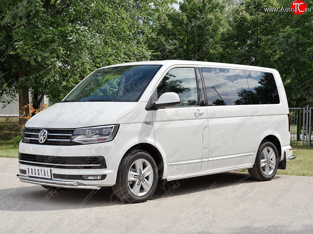 19 549 р. Защита переднего бампера (2 трубыØ42 мм, нержавейка) SLITKOFF Volkswagen Caravelle T6 дорестайлинг (2015-2019)  с доставкой в г. Воронеж