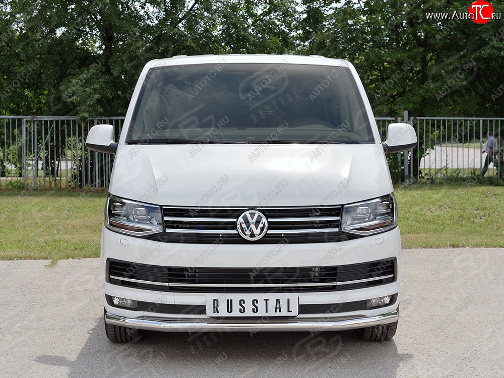 17 499 р. Защита переднего бампера (Ø63 мм, нержавейка, короткая база) SLITKOFF Volkswagen Transporter T6 дорестайлинг (2015-2019)  с доставкой в г. Воронеж