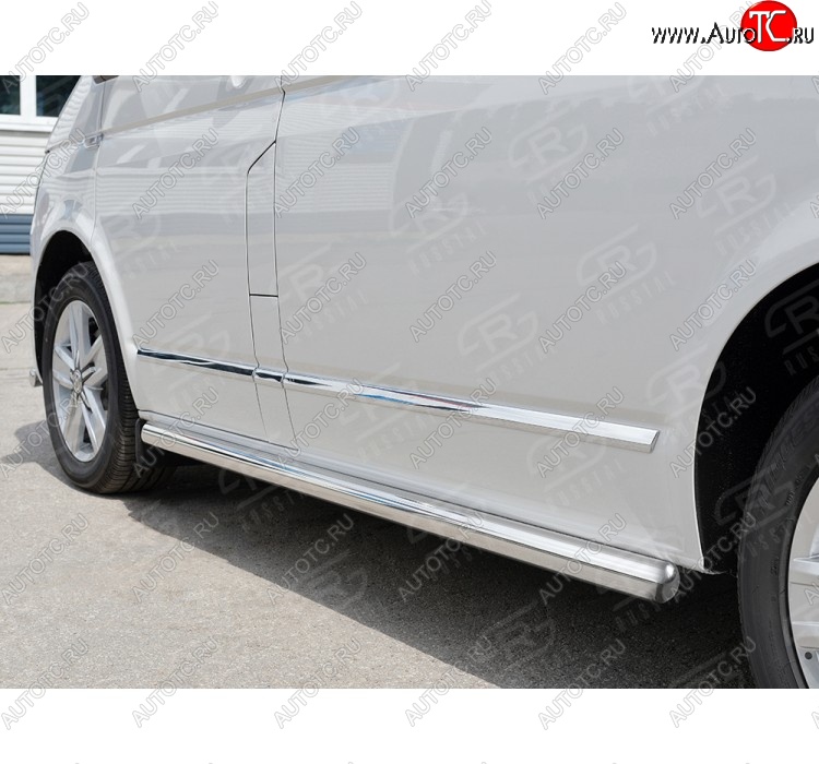 11 999 р. Правая защита порогов SLITKOFF из круглой трубы d63 мм Volkswagen Multivan T6 дорестайлинг (2016-2019)  с доставкой в г. Воронеж
