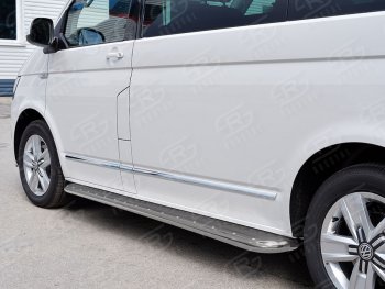 22 699 р. Правая защита порогов SLITKOFF из круглой трубы d63 мм v3 Volkswagen Multivan T6 дорестайлинг (2016-2019)  с доставкой в г. Воронеж. Увеличить фотографию 2