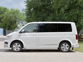 12 749 р. Правая защита порогов SLITKOFF из круглой трубы d63 мм v2 Volkswagen Multivan T6 дорестайлинг (2016-2019)  с доставкой в г. Воронеж. Увеличить фотографию 2