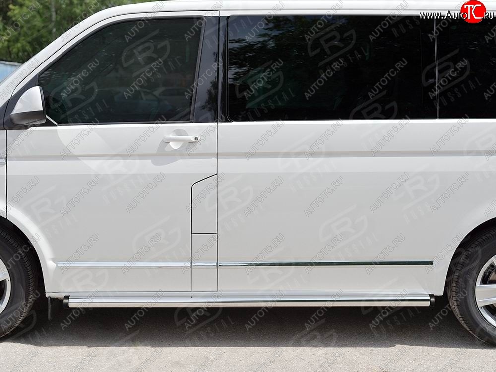 12 749 р. Правая защита порогов SLITKOFF из круглой трубы d63 мм v2 Volkswagen Multivan T6 дорестайлинг (2016-2019)  с доставкой в г. Воронеж