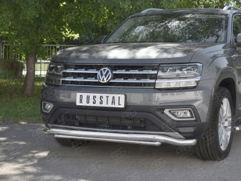 23 999 р. Защита переднего бампера (2 трубы Ø63 и 42 мм, нержавейка) SLITKOFF Volkswagen Teramont CA1 дорестайлинг (2016-2020)  с доставкой в г. Воронеж. Увеличить фотографию 4