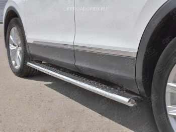 19 399 р. Пороги труба 120х60 овал с проступью Russtal Volkswagen Tiguan Mk2 дорестайлинг (2016-2020)  с доставкой в г. Воронеж. Увеличить фотографию 3