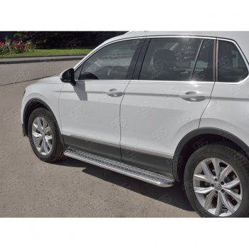 22 999 р. Пороги труба d42 с листом (Лист алюм, проф.сталь) (v2) SLITKOFF  Volkswagen Tiguan  Mk2 (2016-2020) дорестайлинг  с доставкой в г. Воронеж. Увеличить фотографию 3