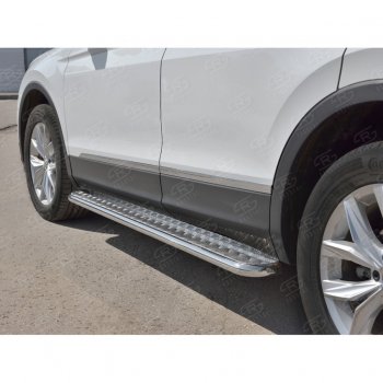 22 999 р. Пороги труба d42 с листом (Лист алюм, проф.сталь) (v2) SLITKOFF  Volkswagen Tiguan  Mk2 (2016-2020) дорестайлинг  с доставкой в г. Воронеж. Увеличить фотографию 4