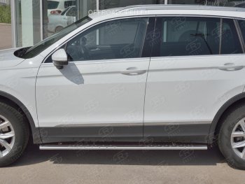 16 649 р. Пороги труба 75х42 овал с проступью Russtal Volkswagen Tiguan Mk2 дорестайлинг (2016-2020)  с доставкой в г. Воронеж. Увеличить фотографию 2