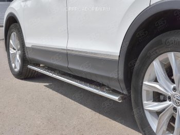 16 649 р. Пороги труба 75х42 овал с проступью Russtal Volkswagen Tiguan Mk2 дорестайлинг (2016-2020)  с доставкой в г. Воронеж. Увеличить фотографию 3