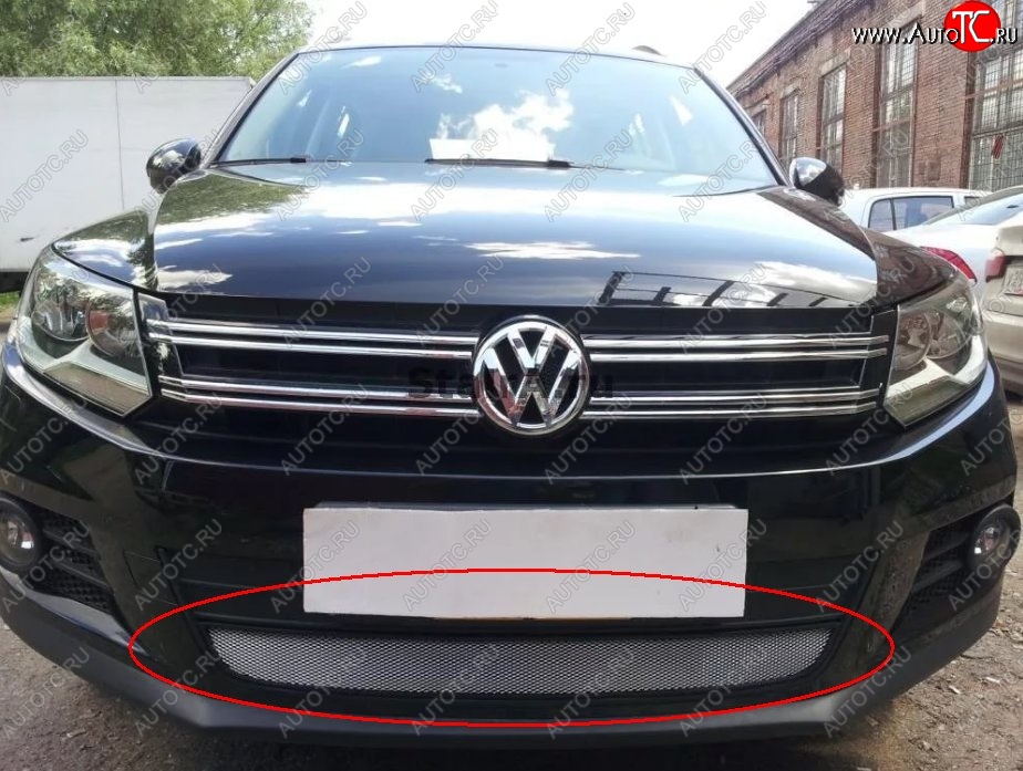 2 799 р. Защитная решётка в воздуховод автомобиля Russtal (хром) Volkswagen Tiguan Mk2 дорестайлинг (2016-2020)  с доставкой в г. Воронеж