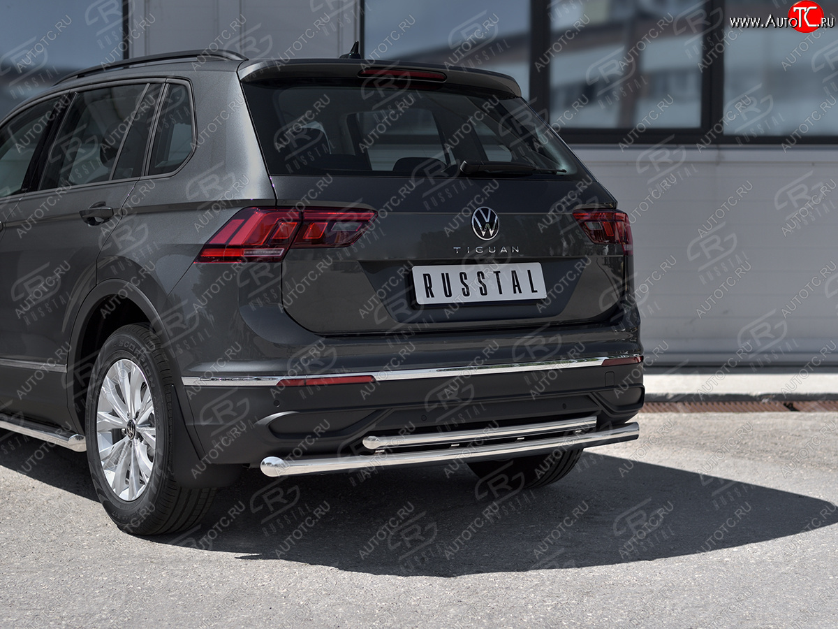16 399 р. Защита заднего бампера (Ø63 и 42 мм, нержавейка, NOT R-LINE) SLITKOFF  Volkswagen Tiguan  Mk2 (2020-2022) рестайлинг  с доставкой в г. Воронеж