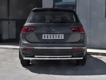 16 399 р. Защита заднего бампера (Ø63 и 42 мм, нержавейка, NOT R-LINE) SLITKOFF  Volkswagen Tiguan  Mk2 (2020-2022) рестайлинг  с доставкой в г. Воронеж. Увеличить фотографию 2