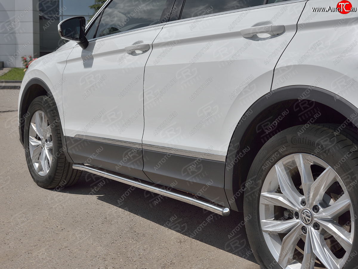 17 299 р. Защита порогов (Ø42 мм, NOT R-LINE) SLITKOFF  Volkswagen Tiguan  Mk2 (2020-2022) рестайлинг (торцы с пластиковыми заглушками, полированная нержавейка)  с доставкой в г. Воронеж