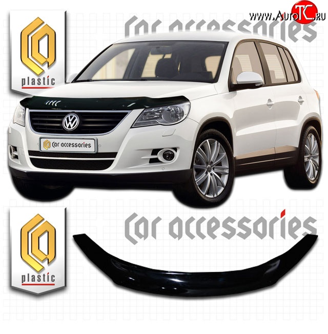 2 199 р. Дефлектор капота CA Plastic  Volkswagen Tiguan  NF (2006-2011) дорестайлинг (Classic черный, Без надписи)  с доставкой в г. Воронеж