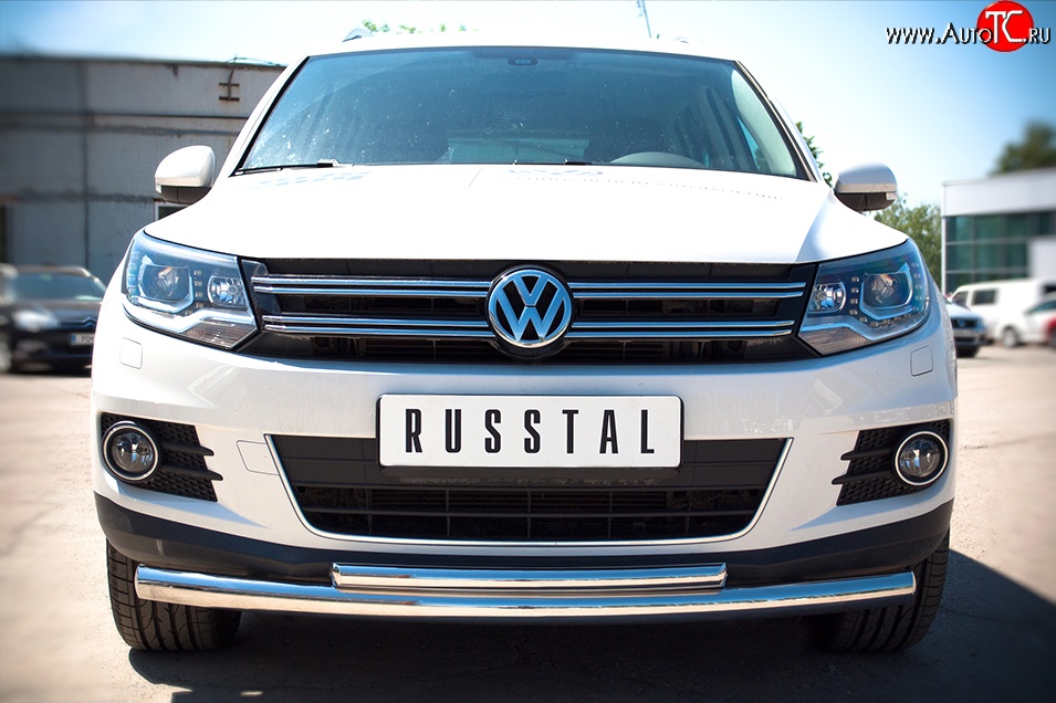 15 249 р. Защита переднего бампера (2 трубыØ63 и 42 мм, нержавейка) SLITKOFF Volkswagen Tiguan NF рестайлинг (2011-2017)  с доставкой в г. Воронеж