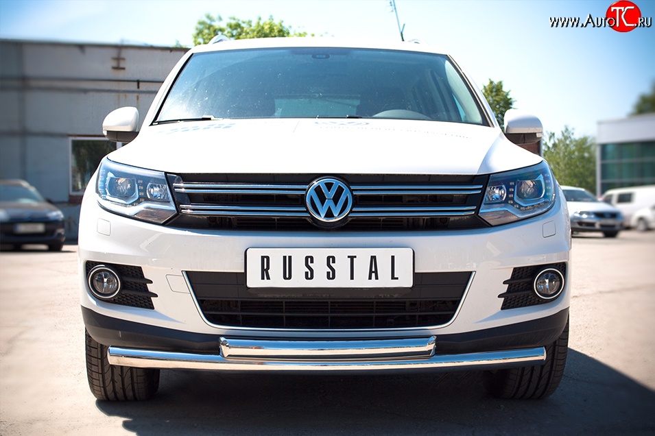 18 449 р. Защита переднего бампера (2 трубыØ63 мм, нержавейка) SLITKOFF Volkswagen Tiguan NF рестайлинг (2011-2017)  с доставкой в г. Воронеж