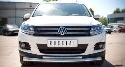 15 999 р. Защита переднего бампера (2 трубыØ76 и 42 мм, нержавейка) SLITKOFF Volkswagen Tiguan NF рестайлинг (2011-2017)  с доставкой в г. Воронеж. Увеличить фотографию 1