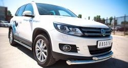 17 649 р. Защита переднего бампера (2 трубыØ76 и 63 мм, нержавейка, Sport & Style) SLITKOFF Volkswagen Tiguan NF рестайлинг (2011-2017)  с доставкой в г. Воронеж. Увеличить фотографию 3