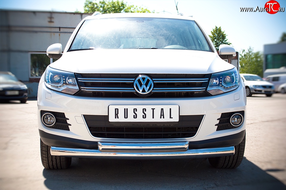 17 649 р. Защита переднего бампера (2 трубыØ76 и 63 мм, нержавейка, Sport & Style) SLITKOFF Volkswagen Tiguan NF рестайлинг (2011-2017)  с доставкой в г. Воронеж