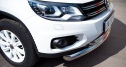 20 349 р. Защита переднего бампера (2 трубыØ76 и 63 мм, нержавейка, Track & Field) SLITKOFF Volkswagen Tiguan NF рестайлинг (2011-2017)  с доставкой в г. Воронеж. Увеличить фотографию 2