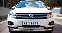 Защита переднего бампера (2 трубыØ76 и 63 мм, нержавейка, Track & Field) SLITKOFF Volkswagen Tiguan NF рестайлинг (2011-2017)