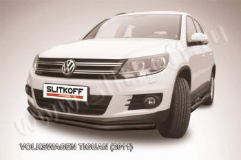 8 599 р. Защита переднего бампер Slitkoff Volkswagen Tiguan NF рестайлинг (2011-2017) (Цвет: серебристый)  с доставкой в г. Воронеж. Увеличить фотографию 1