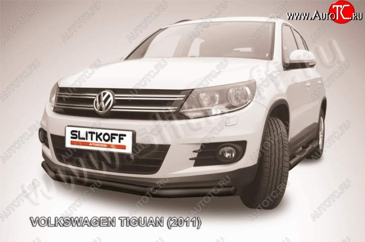 10 649 р. Защита переднего бампер Slitkoff Volkswagen Tiguan NF рестайлинг (2011-2017) (Цвет: серебристый)  с доставкой в г. Воронеж