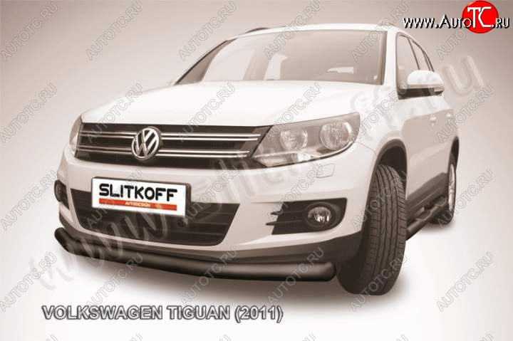 8 999 р. Защита переднего бампер Slitkoff Volkswagen Tiguan NF рестайлинг (2011-2017) (Цвет: серебристый)  с доставкой в г. Воронеж