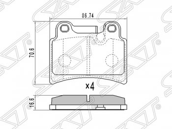889 р. Колодки тормозные SAT (задние, 86,74*70,6*16,6)  Volkswagen Touareg  GP (2002-2010) дорестайлинг, рестайлинг  с доставкой в г. Воронеж. Увеличить фотографию 1