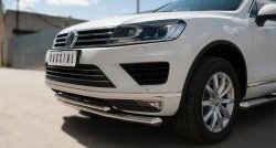 26 099 р. Защита переднего бампера (2 трубыØ63 и 42 мм, нержавейка) SLITKOFF Volkswagen Touareg 2 NF рестайлинг (2014-2018)  с доставкой в г. Воронеж. Увеличить фотографию 2