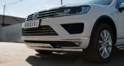 19 999 р. Защита переднего бампера (2 трубыØ75х42 мм, нержавейка) Russtal Volkswagen Touareg 2 NF рестайлинг (2014-2018)  с доставкой в г. Воронеж. Увеличить фотографию 2