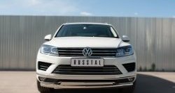 Защита переднего бампера (2 трубыØ75х42 мм, нержавейка) Russtal Volkswagen Touareg 2 NF рестайлинг (2014-2018)