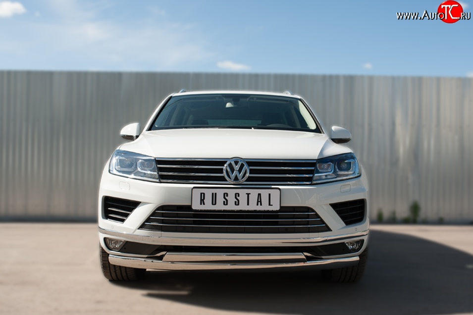 19 999 р. Защита переднего бампера (2 трубыØ75х42 мм, нержавейка) Russtal Volkswagen Touareg 2 NF рестайлинг (2014-2018)  с доставкой в г. Воронеж
