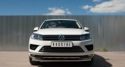 Одинарная защита переднего бампера диаметром 63 мм SLITKOFF Volkswagen Touareg 2 NF рестайлинг (2014-2018)