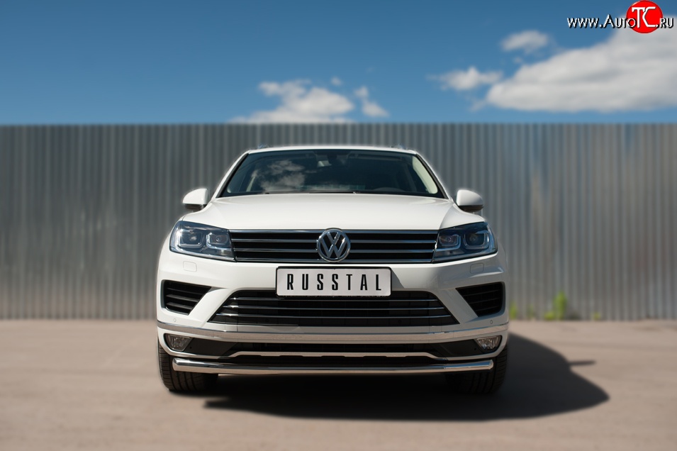 19 299 р. Одинарная защита переднего бампера диаметром 63 мм SLITKOFF Volkswagen Touareg 2 NF рестайлинг (2014-2018)  с доставкой в г. Воронеж
