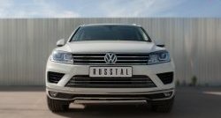 Защита переднего бампера (Ø75х42 мм, нержавейка) Russtal Volkswagen Touareg 2 NF рестайлинг (2014-2018)