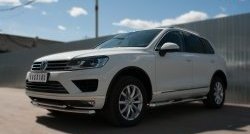 21 749 р. Защита порогов с пластиковыми вставками для ног из круглой трубы диаметром 76 мм Russtal Volkswagen Touareg NF рестайлинг (2014-2018)  с доставкой в г. Воронеж. Увеличить фотографию 3